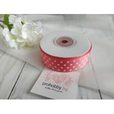 Лента репсовая 25 мм "Горошек на розовом" 